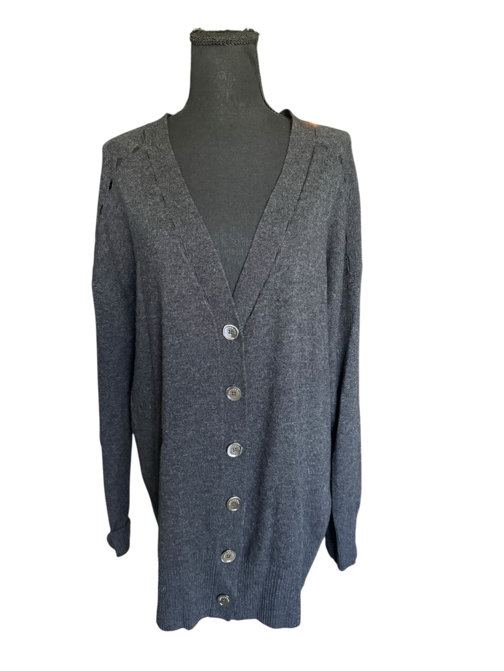 Equipment Femme Wool Cashmere Cardigan L Gray Longline Button Quiet Luxury
